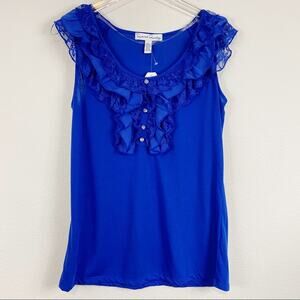 NWT French Laundry | Blue Ruffled Shirt Sz L